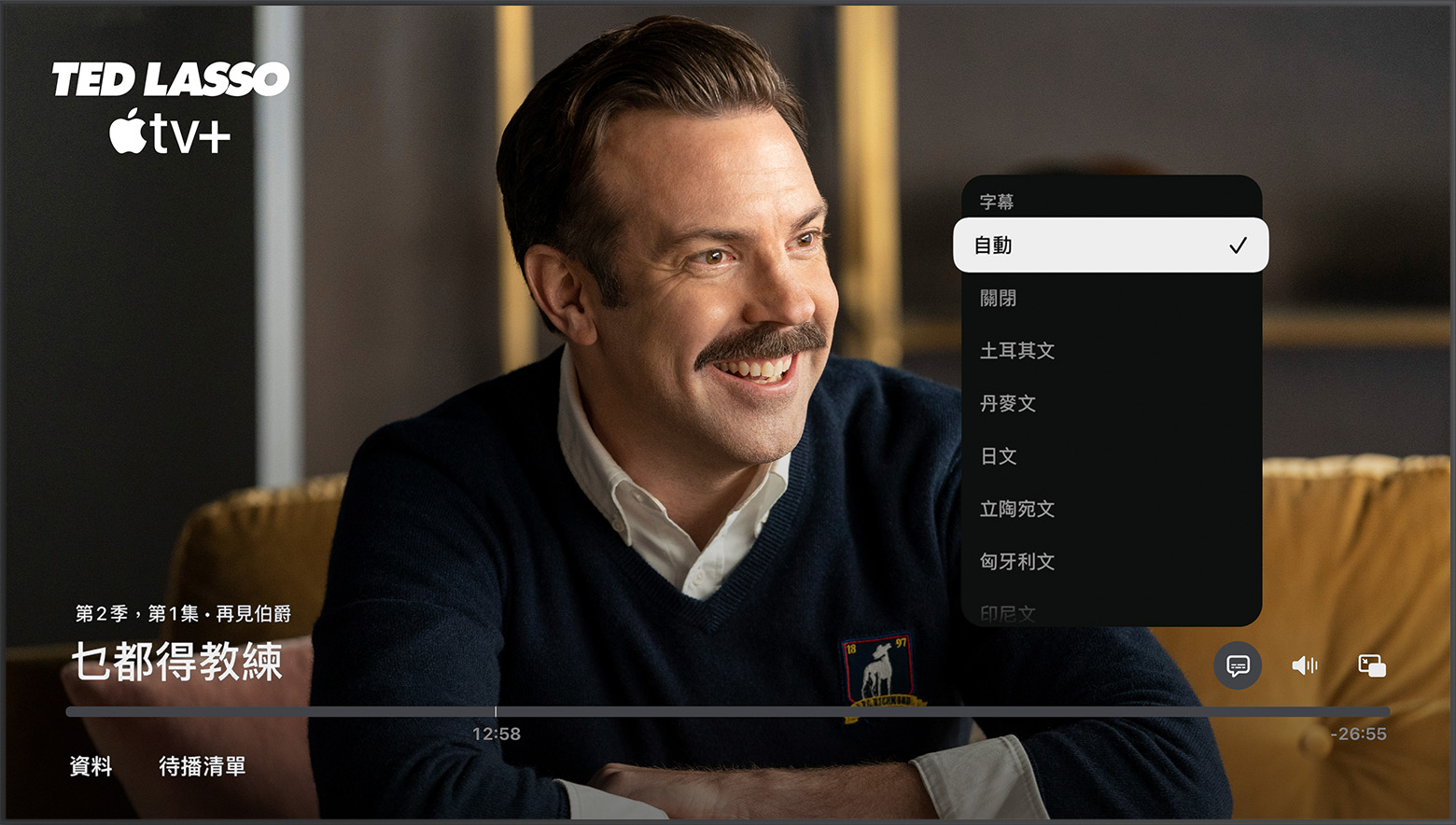 Apple TV、智能電視及串流裝置上 Apple TV app 的「字幕」選項