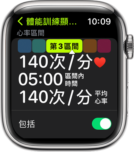 Apple Watch 顯示跑步時的「心率區間」測量指標