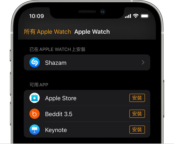 iPhone 螢幕顯示 Apple Watch App 畫面