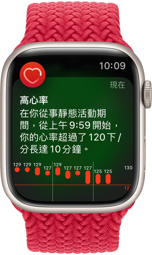 顯示「高心率」通知的 Apple Watch