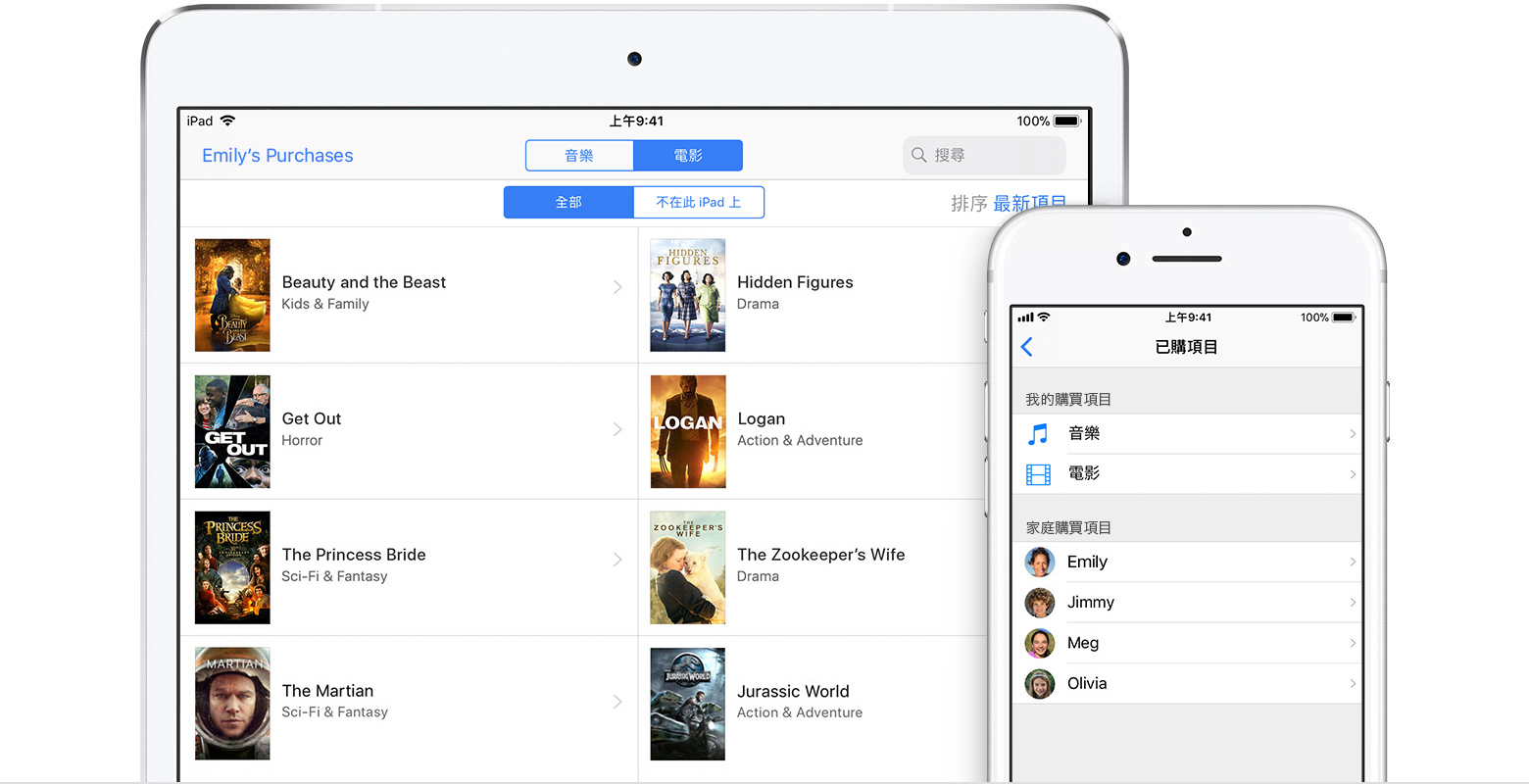 透过「家人共享」分享 iTunes、iBooks 和 App